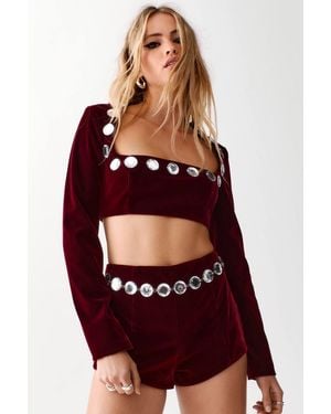 Nasty Gal Bonded Velvet Embellished Hotpant - Red