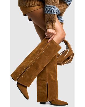 Boohoo Botas Camperas De Ante Sintético Desgastadas Con Tachuelas - Marrón