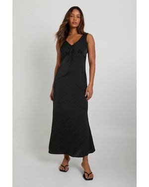 Boohoo Polka Dot Print V Neck Maxi Dress - Black