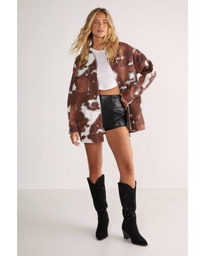Nasty Gal Animal Cow Print Denim Oversized Shirt - Brown