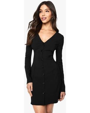 Boohoo Tailored Collarless Cinched Waist Blazer Dress - Black