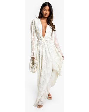 Boohoo Textured Cut Out Maxi Dress - White