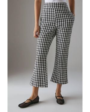 Warehouse Gingham High Waisted Cropped Pants - Gray