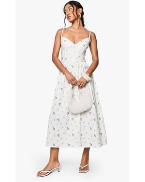 Boohoo Ditsy Floral Bengaline Volume Milkmaid Dress - White