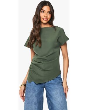 Boohoo Woven Ruched Side Split Top - Green