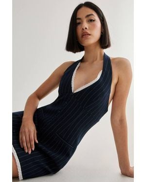 Nasty Gal Pinstripe Lace Trim Tailored Waistcoat Dress - Black
