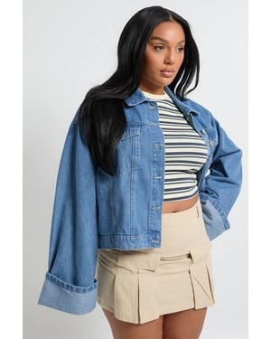 Boohoo Plus Deep Turn Up Cuff Jean Jacket - Blue