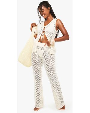 Boohoo Crochet Wide Leg Trouser - White
