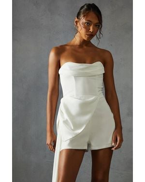MissPap Satin Draped Bow Romper - White