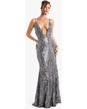 Boohoo Demask Plunge Strappy Maxi Dress - Gray