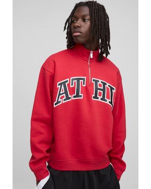 BoohooMAN Oversized Boxy Quarter Zip Printed Funnel Neck Sweatshirt - Red