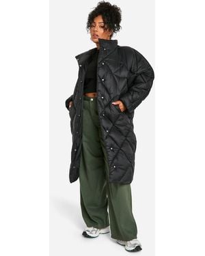 Boohoo Plus Quilted Longline Puffer Coat - Green