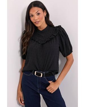 Dorothy Perkins Frill Neck Puff Sleeve Top - Black