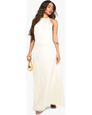 Boohoo Satin High Neck Scoop Back Maxi Dress - White
