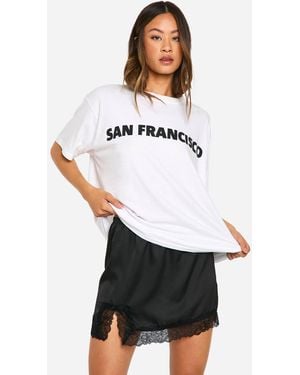 Boohoo Tall Satin Lace Trim Mini Skirt - White