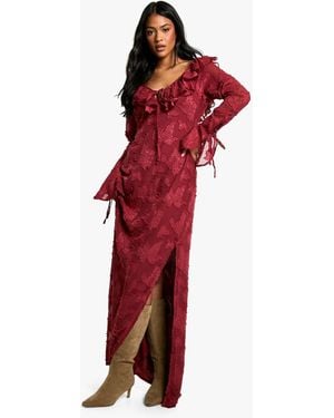 Boohoo Tall Textured Flare Sleeve Maxi Dress