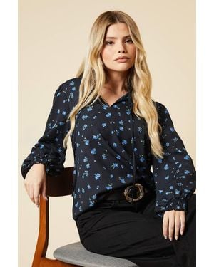 Dorothy Perkins Ditsy Shirred Cuff Blouse - Blue