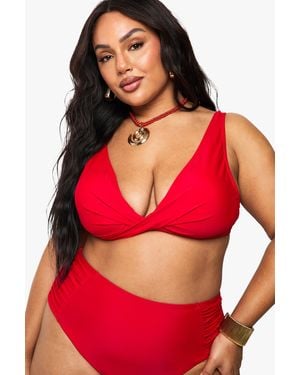 Boohoo Plus Wrap Bikini Top - Red