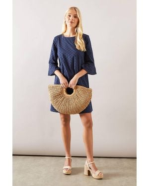 Wallis Petite Broderie Flute Sleeve Dress - Blue