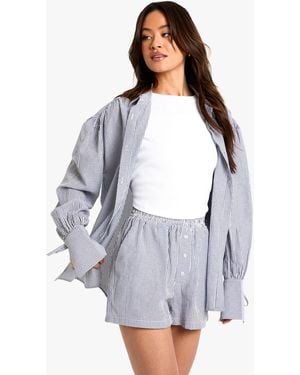 Boohoo Tall Balloon Sleeve Stripe Shirt And Shorts Set - Gray