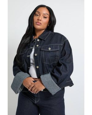 Boohoo Plus Deep Turn Up Cuff Jean Jacket - Black
