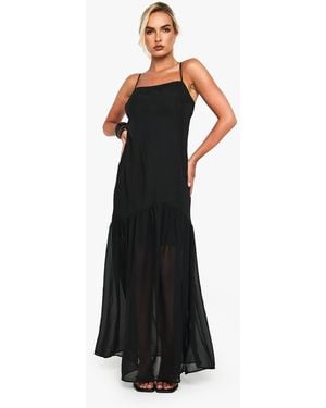 Boohoo Chiffon Dropped Hem Maxi Dress - Black