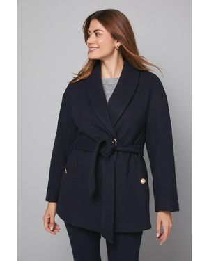 Wallis Belted Shawl Collar Coat - Blue