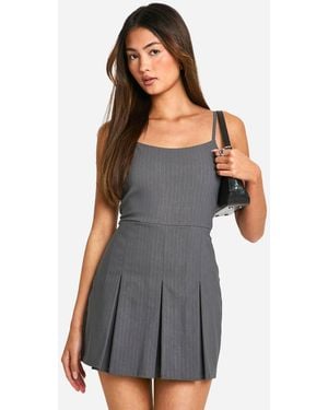 Boohoo Pinstripe Tennis Skort Playsuit - Gray