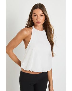 Boohoo Mesh Halterneck Bubble Hem Top - White