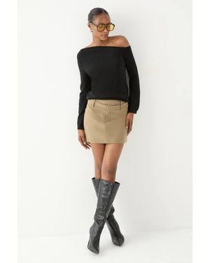 MissPap Knitted Asymmetric Neckline Top - Black