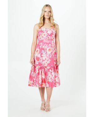 Oasis Floral Ottoman Twill Belted Midi Dress - Pink