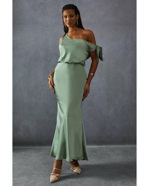 MissPap Premium Satin Off Shoulder Fishtail Bridesmaid Dress - Gray