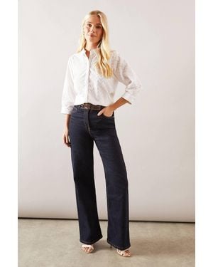 Wallis Petite Broderie Button Front Shirt - White
