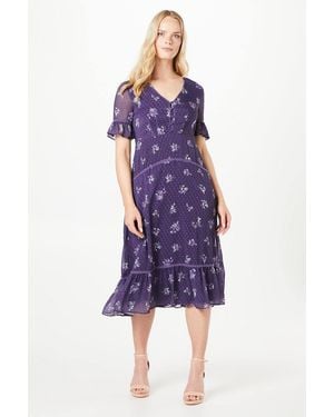Oasis Petite Floral Dobby Button Midi Dress - Purple