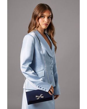 Coast Galaxy Satin Diamante Bow Brooch Clutch Bag - Blue