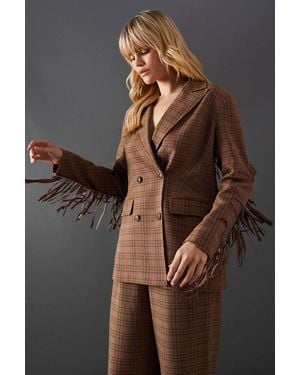 Warehouse Premium Oversized Heritage Flannel Fringed Blazer - Gray