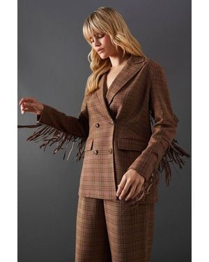 Warehouse Premium Oversized Heritage Flannel Fringed Blazer - Gray