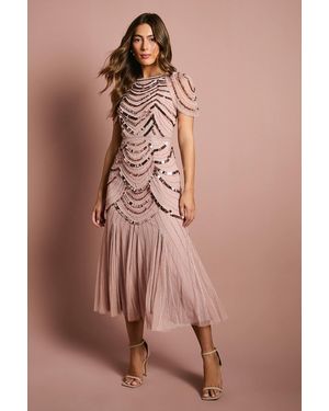 Coast Cape Shoulder Embellished Midi Dress - Brown