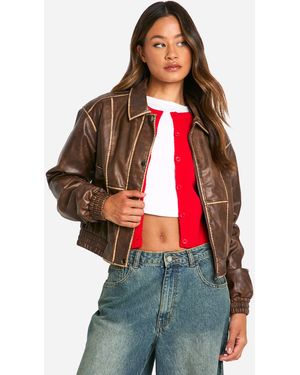 Boohoo Tall Vintage Look Faux Leather Jacket - Red