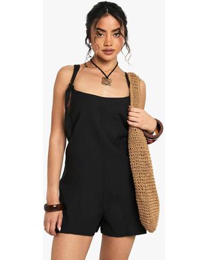 Boohoo Linen Swing Romper - Black