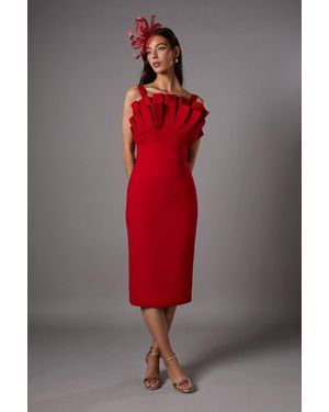 Coast Fan Pleated Fitted Midi Dress - Red