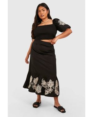 Boohoo Plus Woven Embroidery Midaxi Skirt - Black