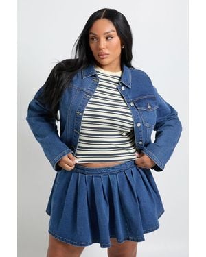 Boohoo Plus Pleated Denim Skirt - Azul