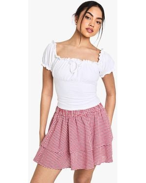 Boohoo Double Layer Gingham Mini Skirt - White
