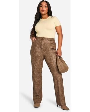 Boohoo Plus Slim Fit Seam Detail Washed Pu Trouser - Natural