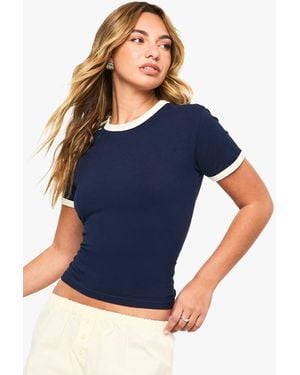 Boohoo Cotton Contrast Ringer Baby T-Shirt - Blue