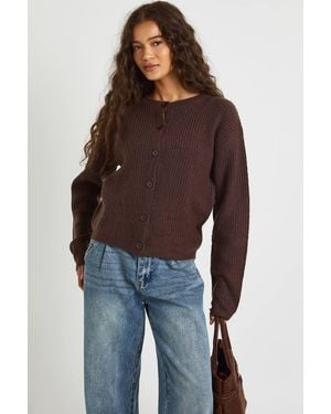 Boohoo Super Soft Crew Neck Knitted Chunky Cardigan - Brown