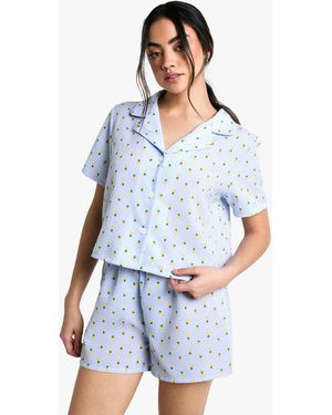 Boohoo Pijama De Pantalón Corto Y Camisa Con Estampado De Piñas - Azul