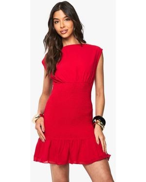 Boohoo Shirred Waist Ruffle Hem Mini Dress