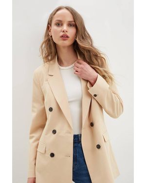 Dorothy Perkins Double Breasted Longline Woven Blazer - Natural